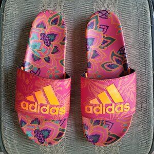 Adidas Pink and Orange Floral Slide Sandals